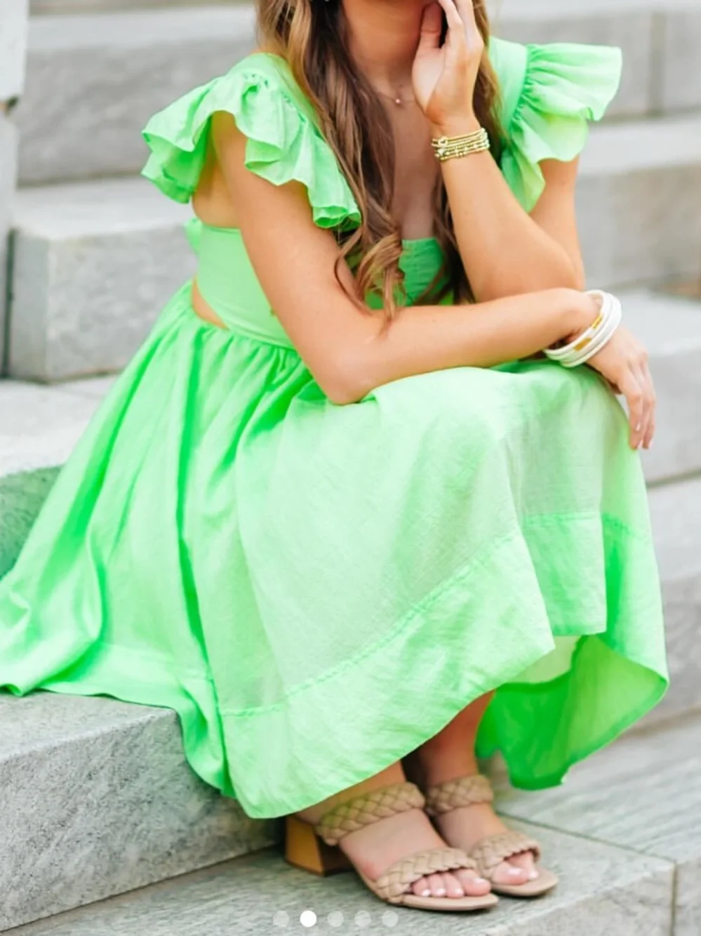 Medium • MABLE Neon Green Ruffle-Sleeve Mini Dress - Picture 2 of 12